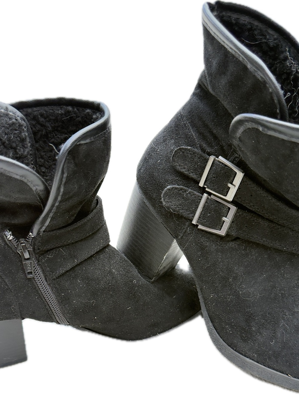 Style & Co Women's Black Suede Ankle Booties with Double Buckle Accent